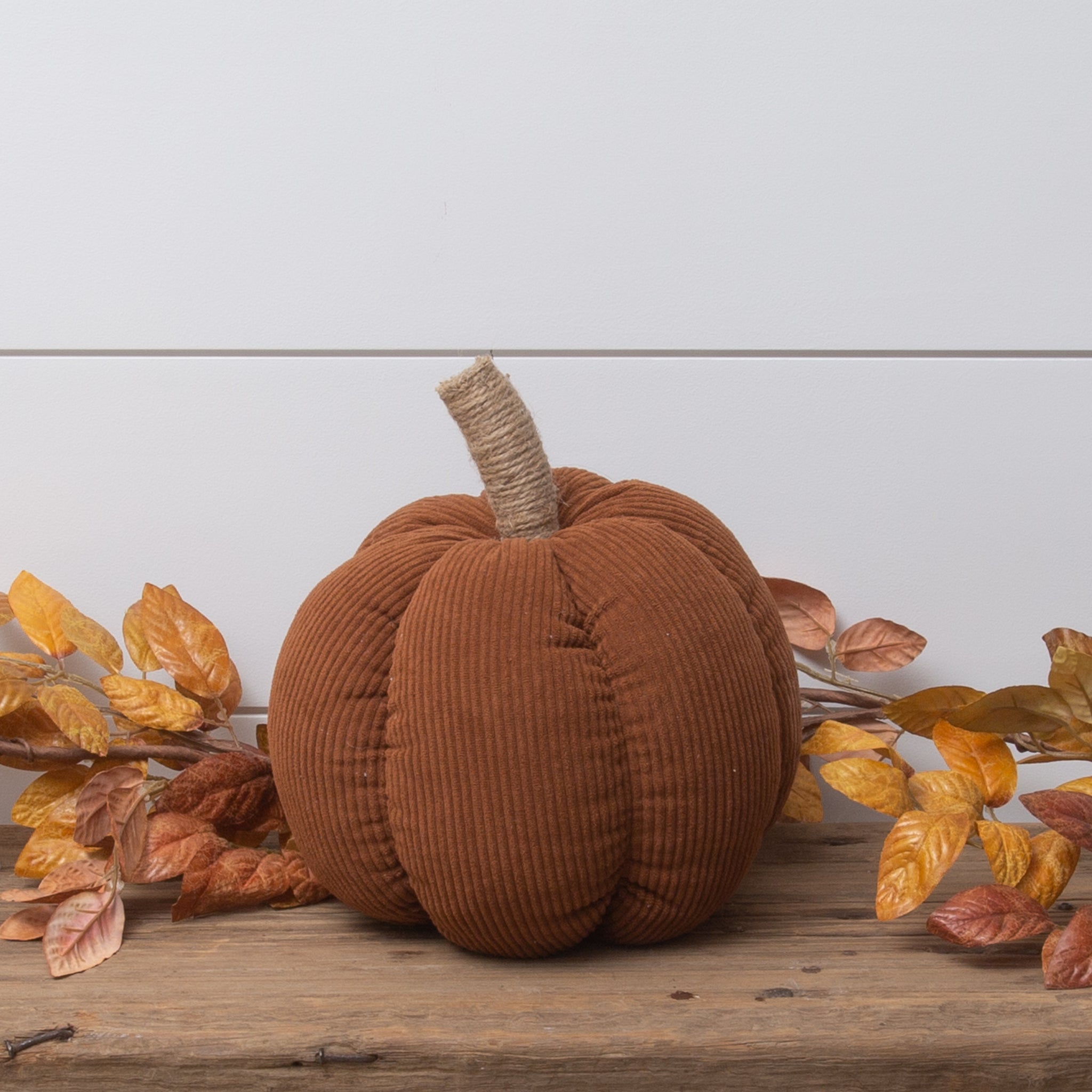 Rust Corduroy Pumpkin with Jute Stem, Lg