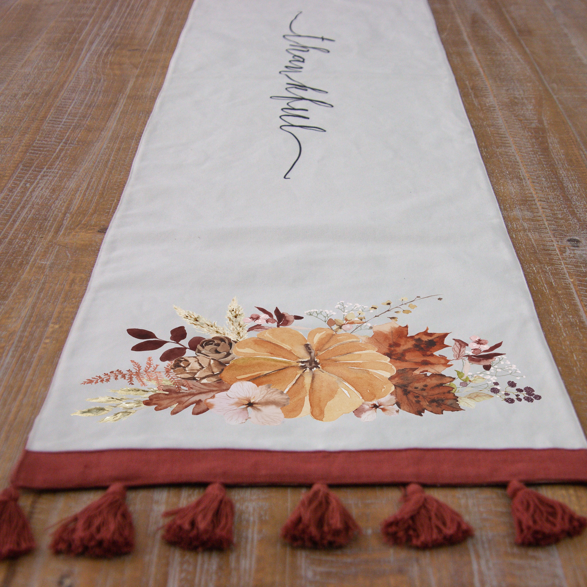 Reversible Table Runner - Watercolor Pumpkin Floral