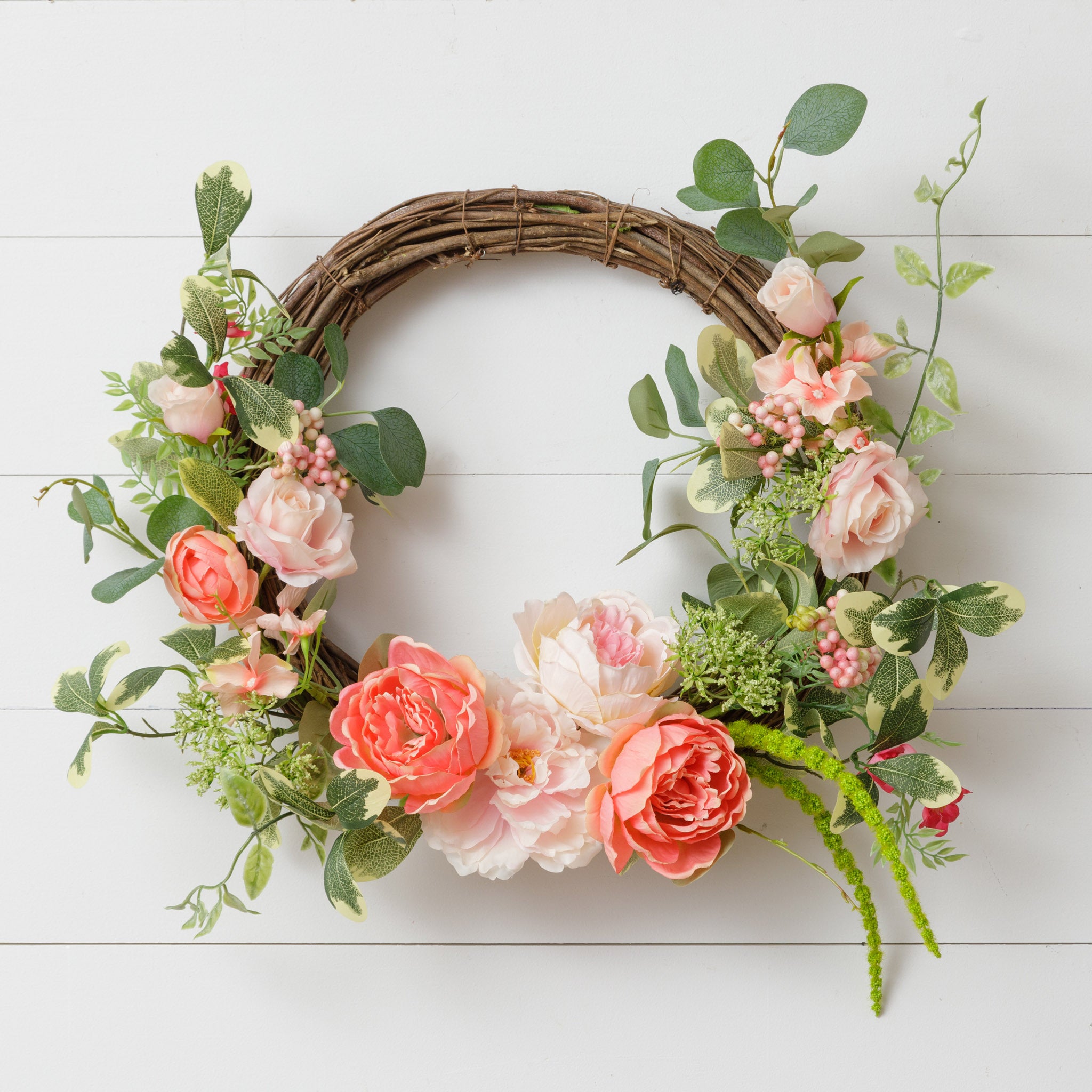 Wreath - Twig, Peonies, Roses, Asst Foliage