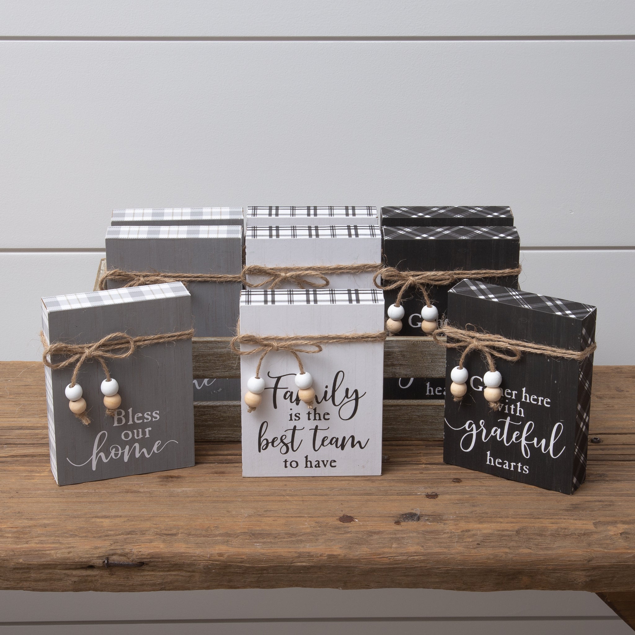 Crate Of 9 - Shelf Sitters - Home, Family, Grateful