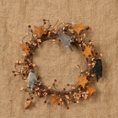 WREATH - BURG & CREAM BERRIES; CROWS & RUSTY STARS