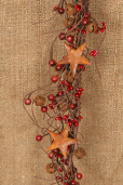 GARLAND  RED BERRIES - RUSTY STARS  BELLS