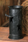 CANDLE HOLDER - PUNCHED TIN  STAR  BLACK