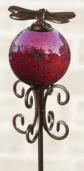 GARDEN STAKE - MOSAIC BALL W/DRAGONFLY  RED