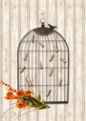 WALL DECOR - BIRD CAGE WITH WOODEN CLIPS
