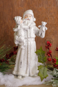 Santa, Girl with Teddy Bear - Antiqued, Glittered