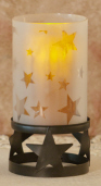 CANDLE HOLDER - BLACK STAR BASE  FROSTED HURRICANE