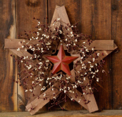 Wood &  Star W/Burgundy And Cream Berry Wreath