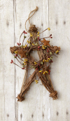 TWIG STAR - W/GREEN BERRY WREATH & RUSTY STARS