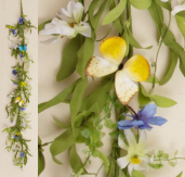 GARLAND - DELPHINIUM MIX W/BUTTERFLIES BL YEL WH