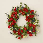 WREATH - AMERICANA  DAISIES & MINI ROSES TWIG BASE