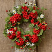 WREATH - GERANIUMS & DAISIES ON TWIG BASE