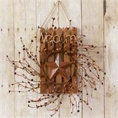 Wooden Fence W/Star & Berry Wreath - Welcome