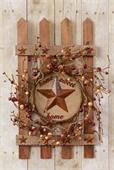Wooden Fence W/Star & Berry Wreath - Home Sweet Home
