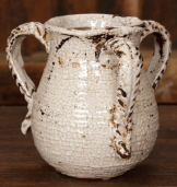 Pottery - Three-Handled Pot   Crackled  White