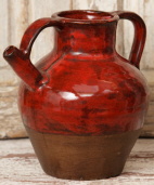POTTERY - JUG  DISTRESSED BURGUNDY  SPOUTED