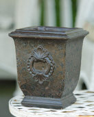 Pottery - Planter, Square, Brown Embossed Design