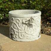 POTTERY - FLOWER POT  ROUND  SCROLL DESIGN