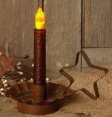 CANDLE HOLDER W/ STAR HANDLE  TAPERED  RUST