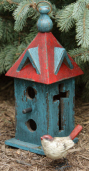 BIRDHOUSE - CUT OUT CROSS  TEAL W/ DARK RED