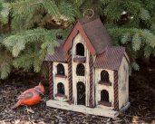 Birdhouse - Mansion  Tan With Burgundy