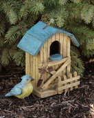BIRDHOUSE - TAN WITH BLUE ROOF