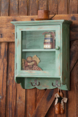 Cabinet - Green  2 Shelves With Glass Door & Hooks