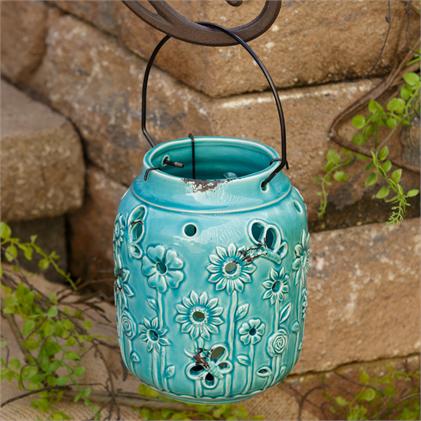 Candle Holder - Pottery  Lantern  Teal