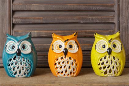 Candle Holder - Pottery Owls