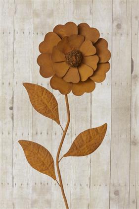 Garden Stake - Rusty Zinnia, Heart Petals