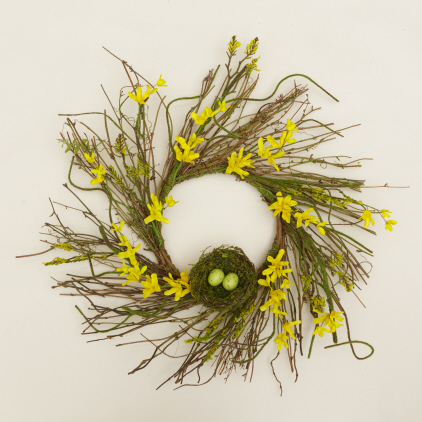 Wreath  Forsythia And Moss With Nest