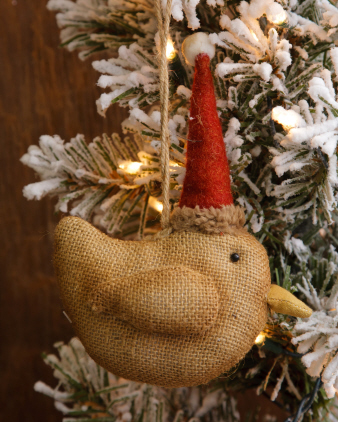 Burlap Buddies - Bird With Santa Cap Set  Ornament