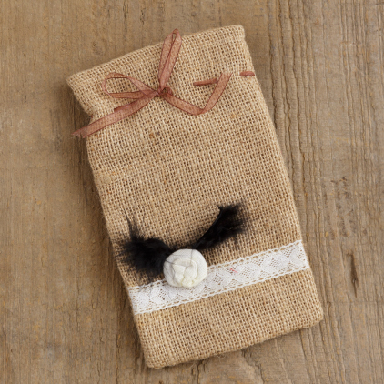 Burlap Bag - Flowers And Feathers