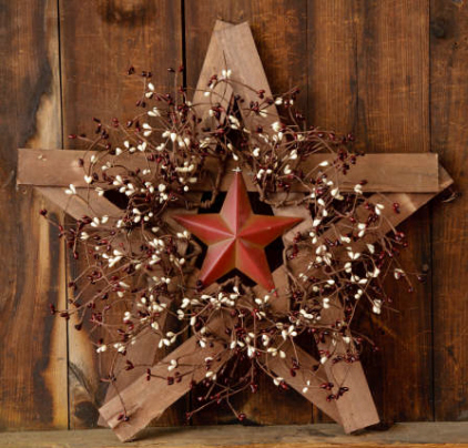 Wood & Star With Burgundy And Cream Berry Wreath