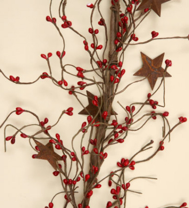 Garland - Red Seed Berries & Rusty Stars