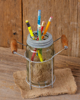 Canning Jar With Grid For Flowers Or Pencils