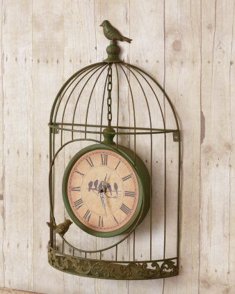Clock - Bird Cage, Hangs Or Sits Green