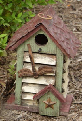 Birdhouse - Shuttered With Tin Dragonfly